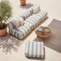 Sofá modular de exterior a rayas para 4 personas con 3 sillones y 1 puf