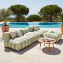 Sofá modular de exterior a rayas para 4 personas con 3 sillones y 1 puf
