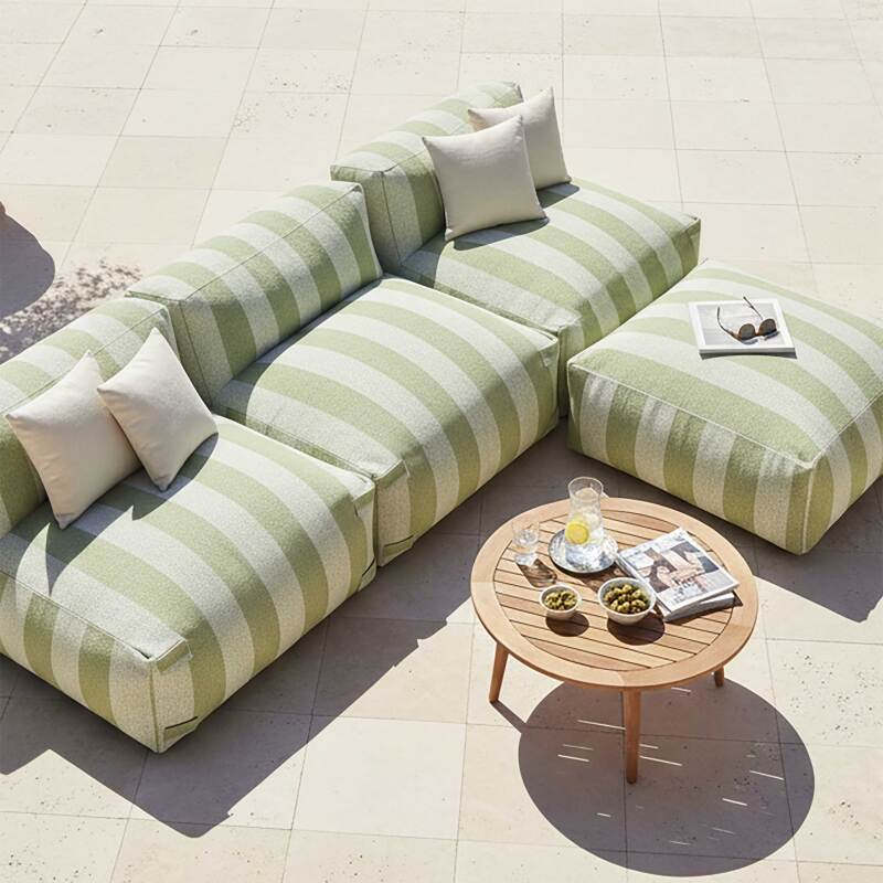 Sofá modular de exterior a rayas para 4 personas con 3 sillones y 1 puf (3/6)