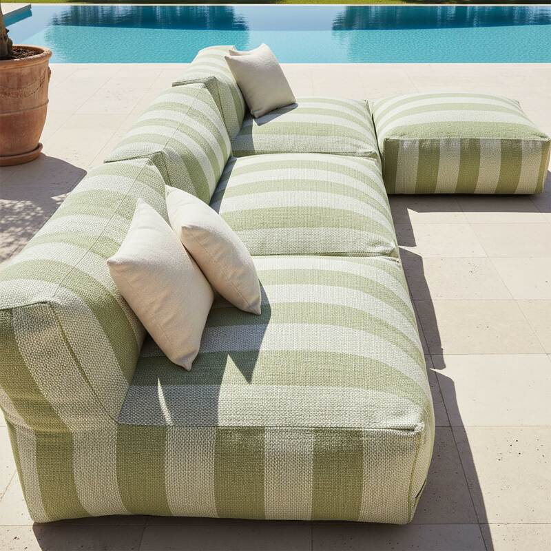 Sofá modular de exterior a rayas para 4 personas con 3 sillones y 1 puf (2/6)