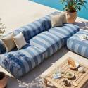Sofá modular de exterior a rayas para 4 personas con 3 sillones y 1 puf