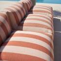 Sofá modular de exterior a rayas para 4 personas con 3 sillones y 1 puf