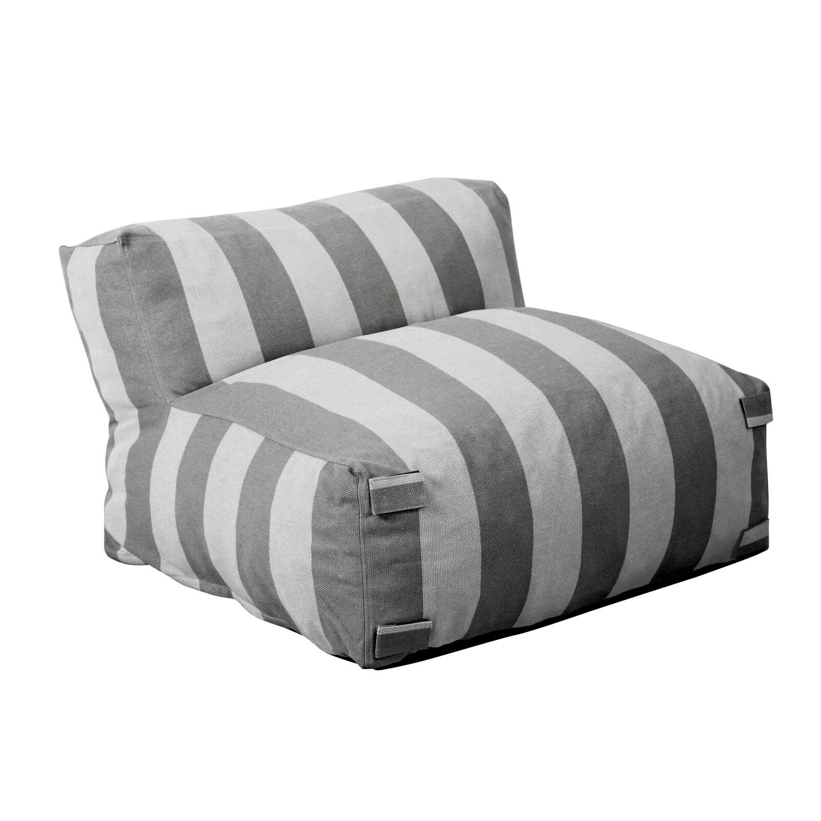 Sofá modular de exterior a rayas para 4 personas con 3 sillones y 1 puf