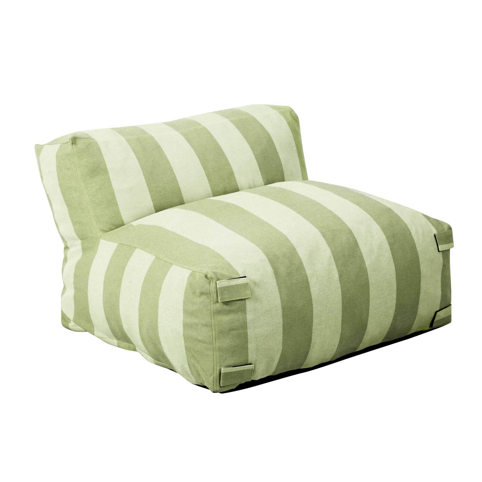 Sofá modular de exterior a rayas para 4 personas con 3 sillones y 1 puf