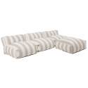 Sofá modular de exterior a rayas para 4 personas con 3 sillones y 1 puf