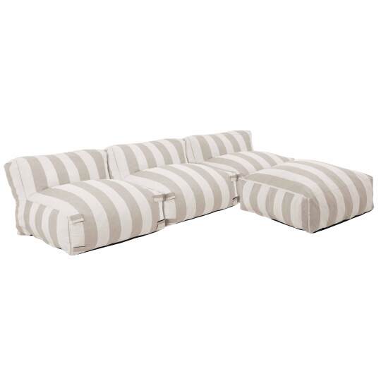 Sofá modular de exterior a rayas para 4 personas con 3 sillones y 1 puf | Oviala