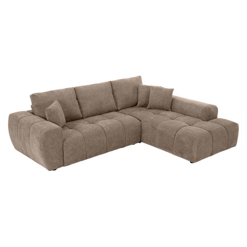 Sofá esquinero de 3 plazas de tela con chaise longue derecha y cojines