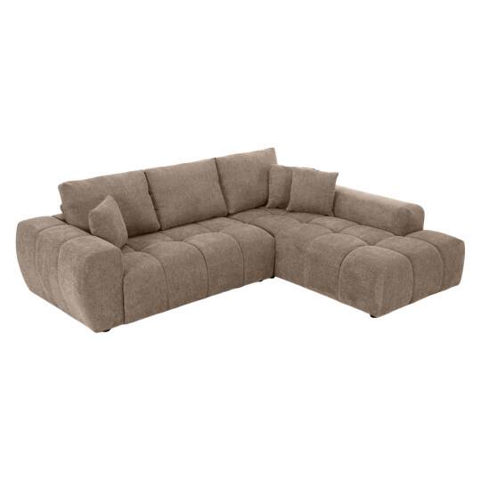 Sofá esquinero de 3 plazas de tela con chaise longue derecha y cojines | Oviala