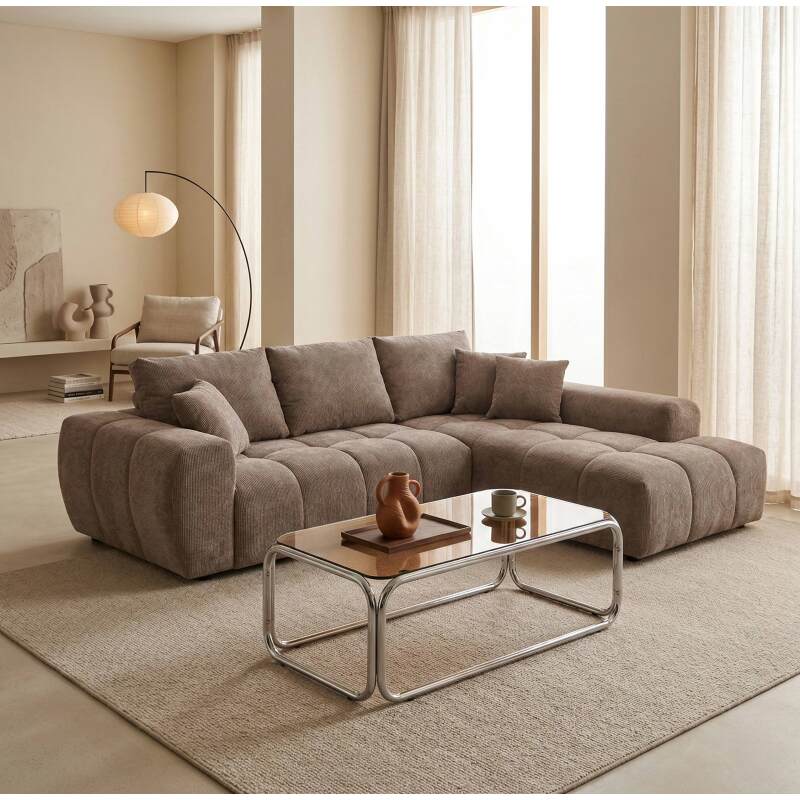 Sofá esquinero de 3 plazas de tela con chaise longue derecha y cojines (7/8)