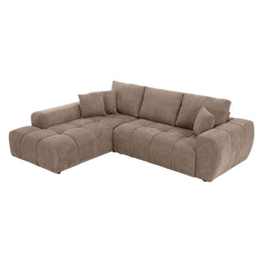 Sofá esquinero de 3 plazas de tela con chaise longue izquierda y cojines | Oviala
