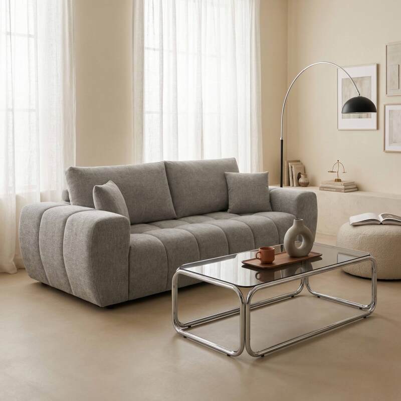 Sofá de 3 plazas de tela con cojines