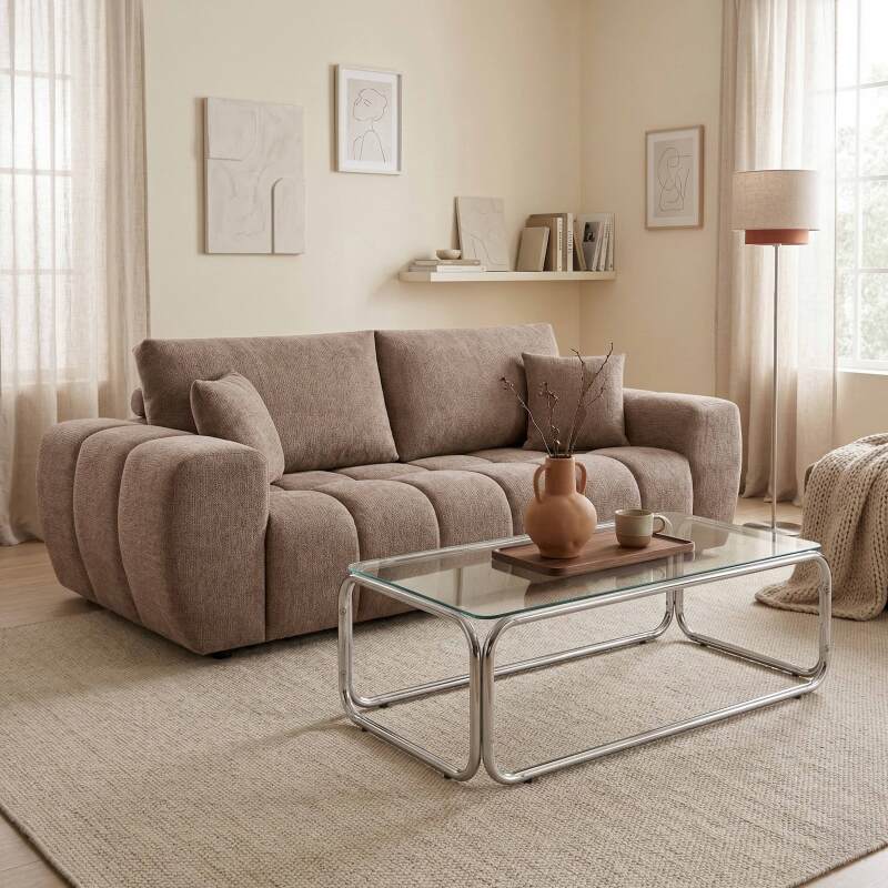 Sofá de 3 plazas de tela con cojines