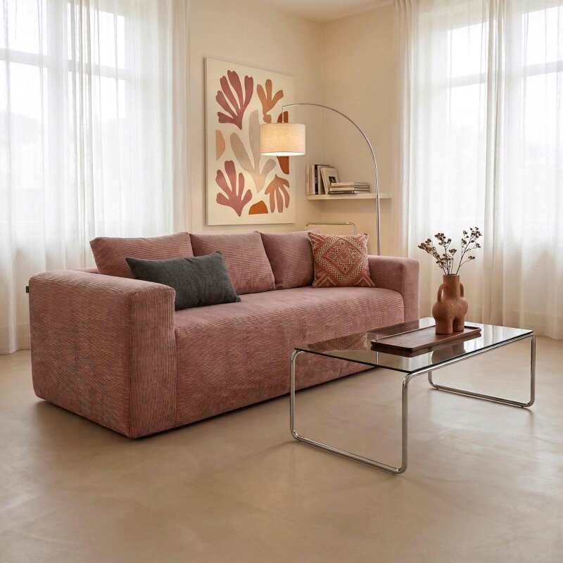 Sofá de 3 plazas en tejido acanalado con cojínes (6/9)