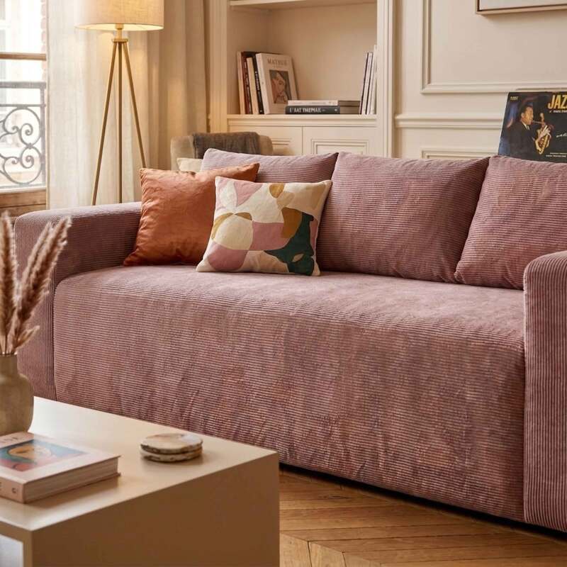 Sofá de 3 plazas en tejido acanalado con cojínes (2/9)