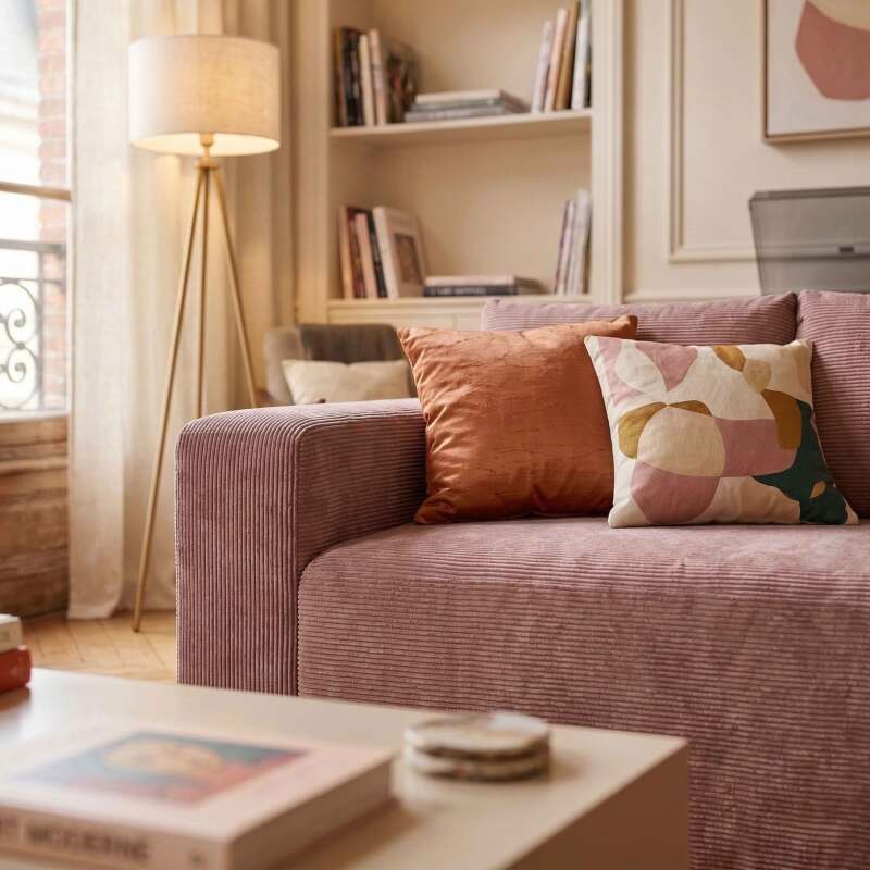 Sofá de 3 plazas en tejido acanalado con cojínes (3/9)