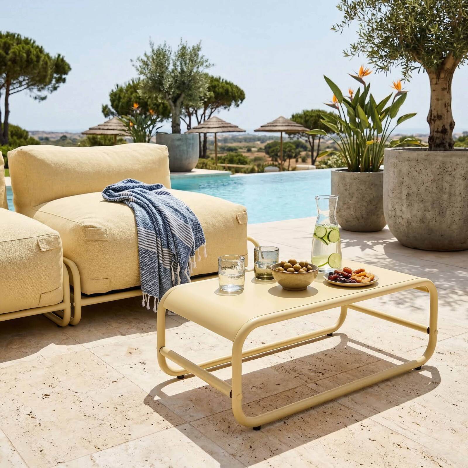 Mesa de centro de jardín rectangular de metal 85x40x30 cm