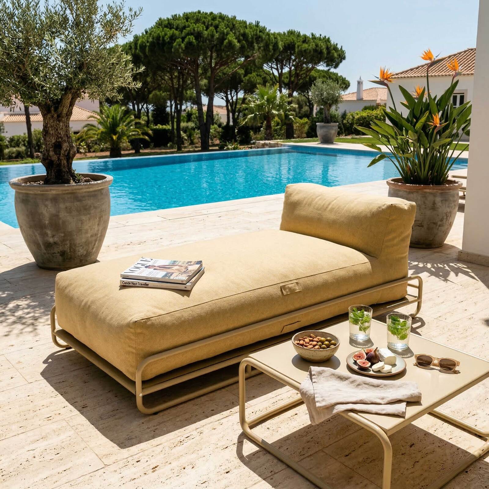 Chaise longue para sofá modular de exterior con estructura