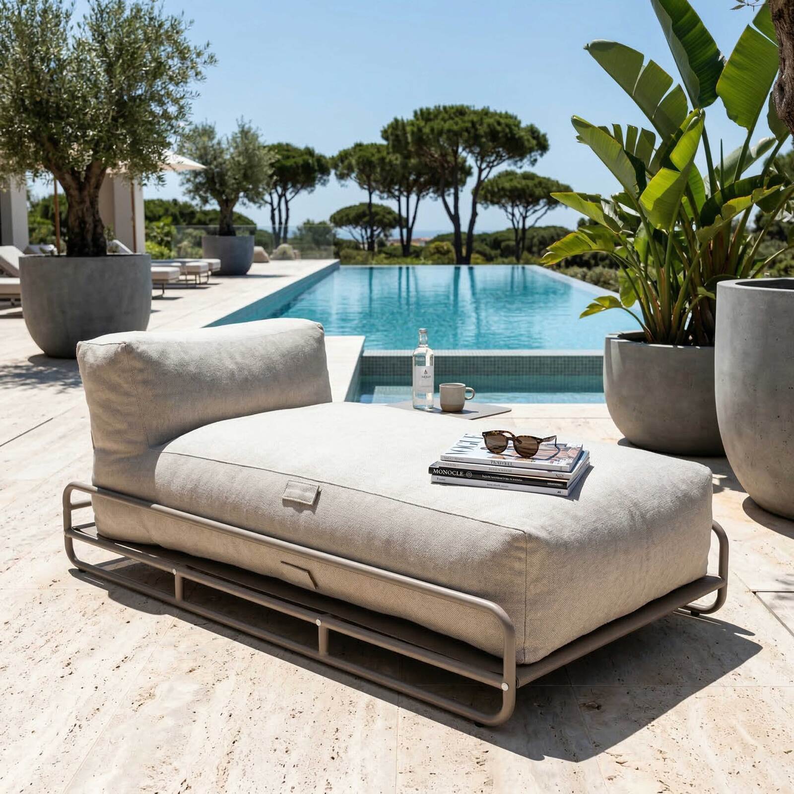 Chaise longue para sofá modular de exterior con estructura