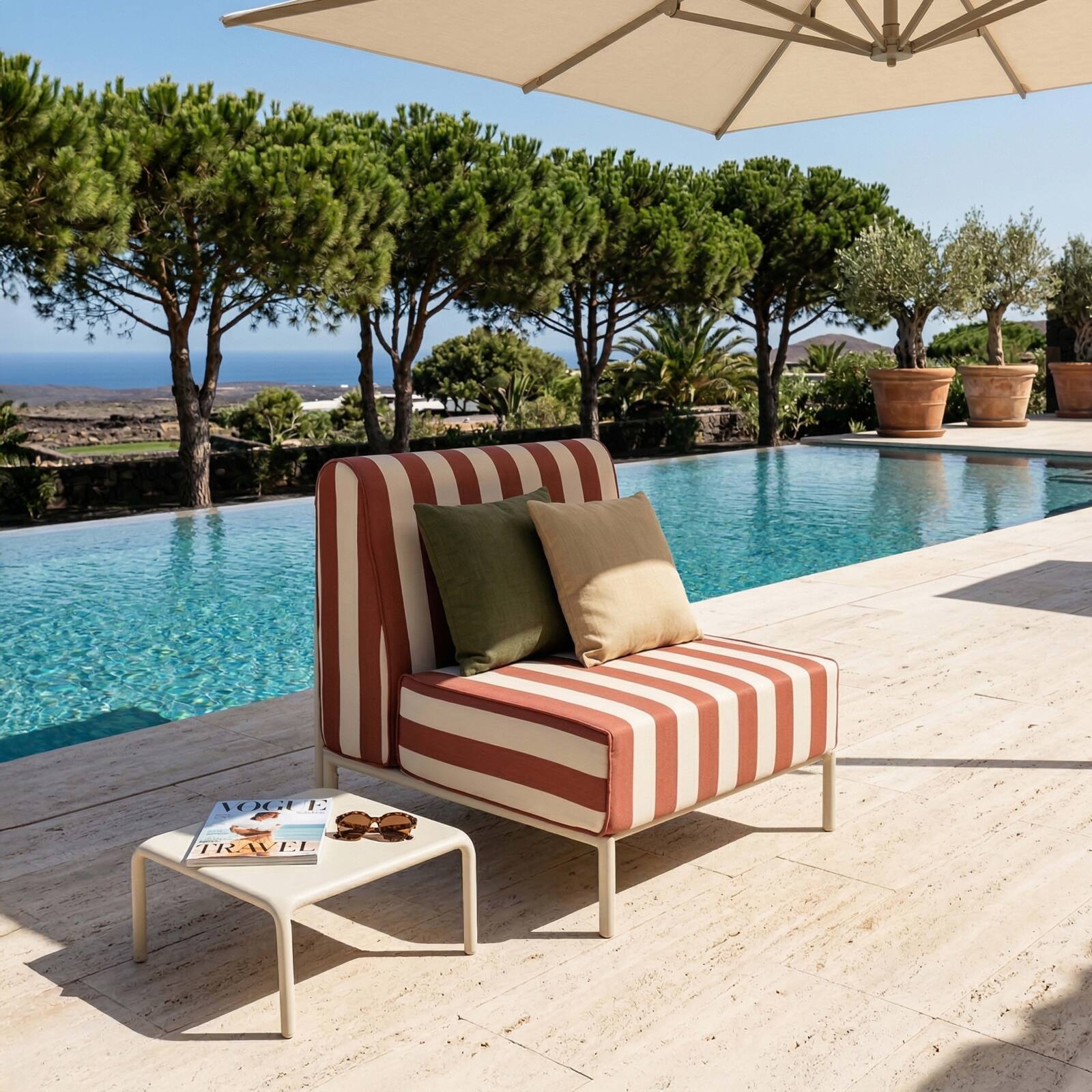 Sillón a rayas para sofá modular de exterior