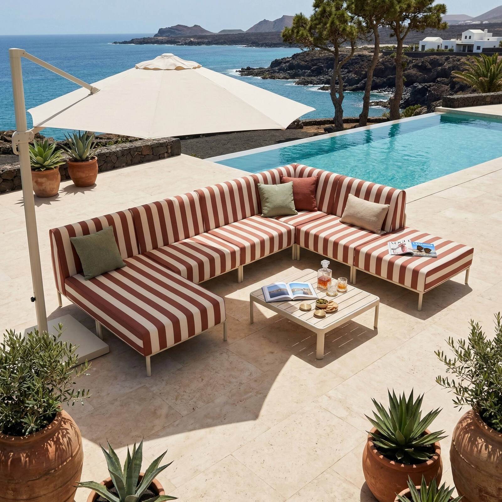 Sillón a rayas para sofá modular de exterior