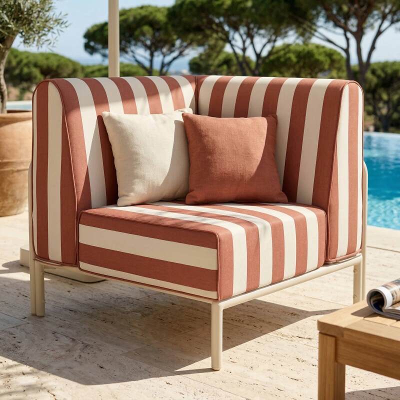 Sillón esquinero a rayas para sofá modular de exterior