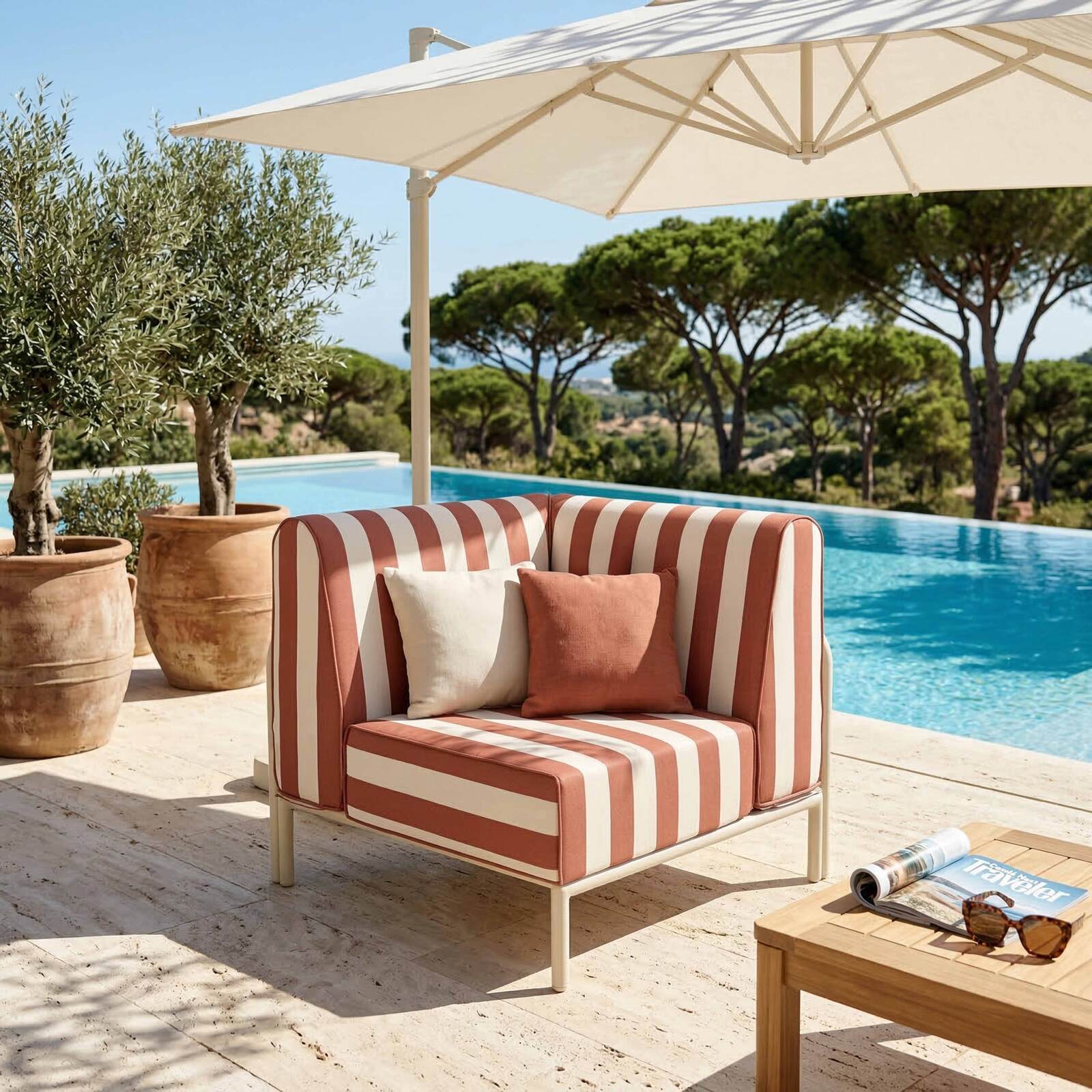 Sillón esquinero a rayas para sofá modular de exterior