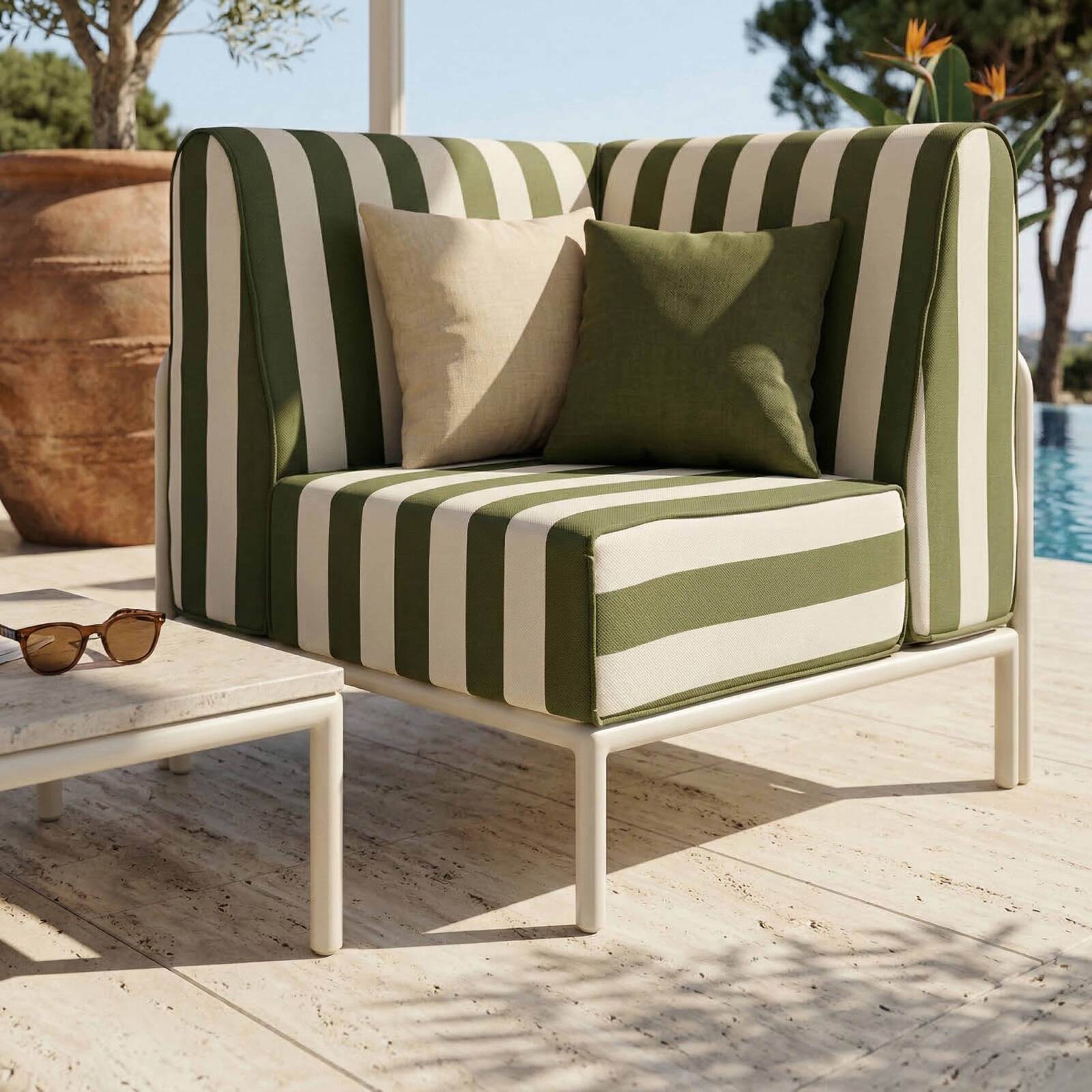 Sillón esquinero a rayas para sofá modular de exterior