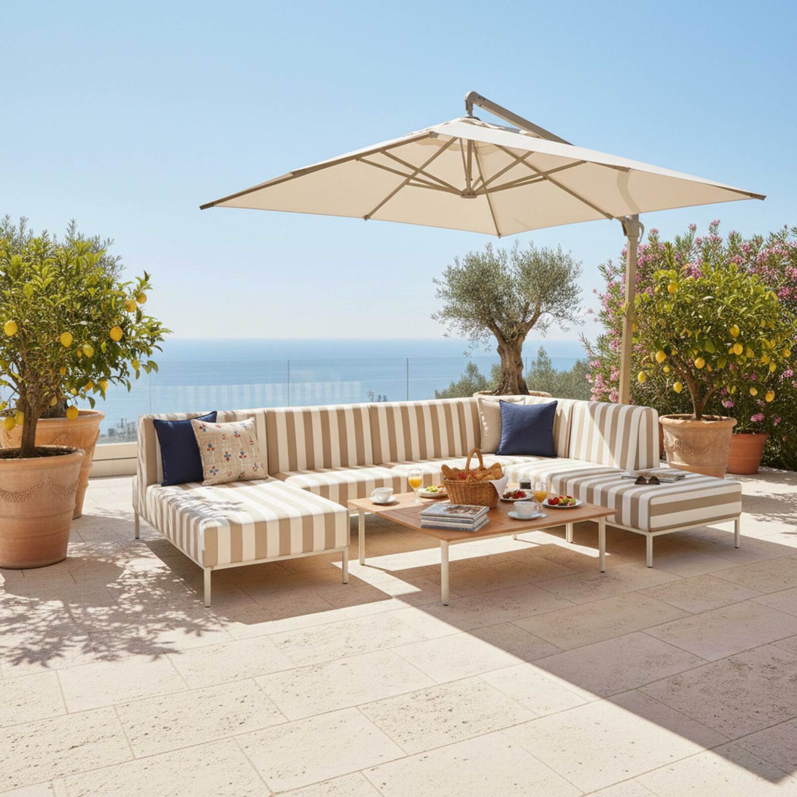 Sillón esquinero a rayas para sofá modular de exterior