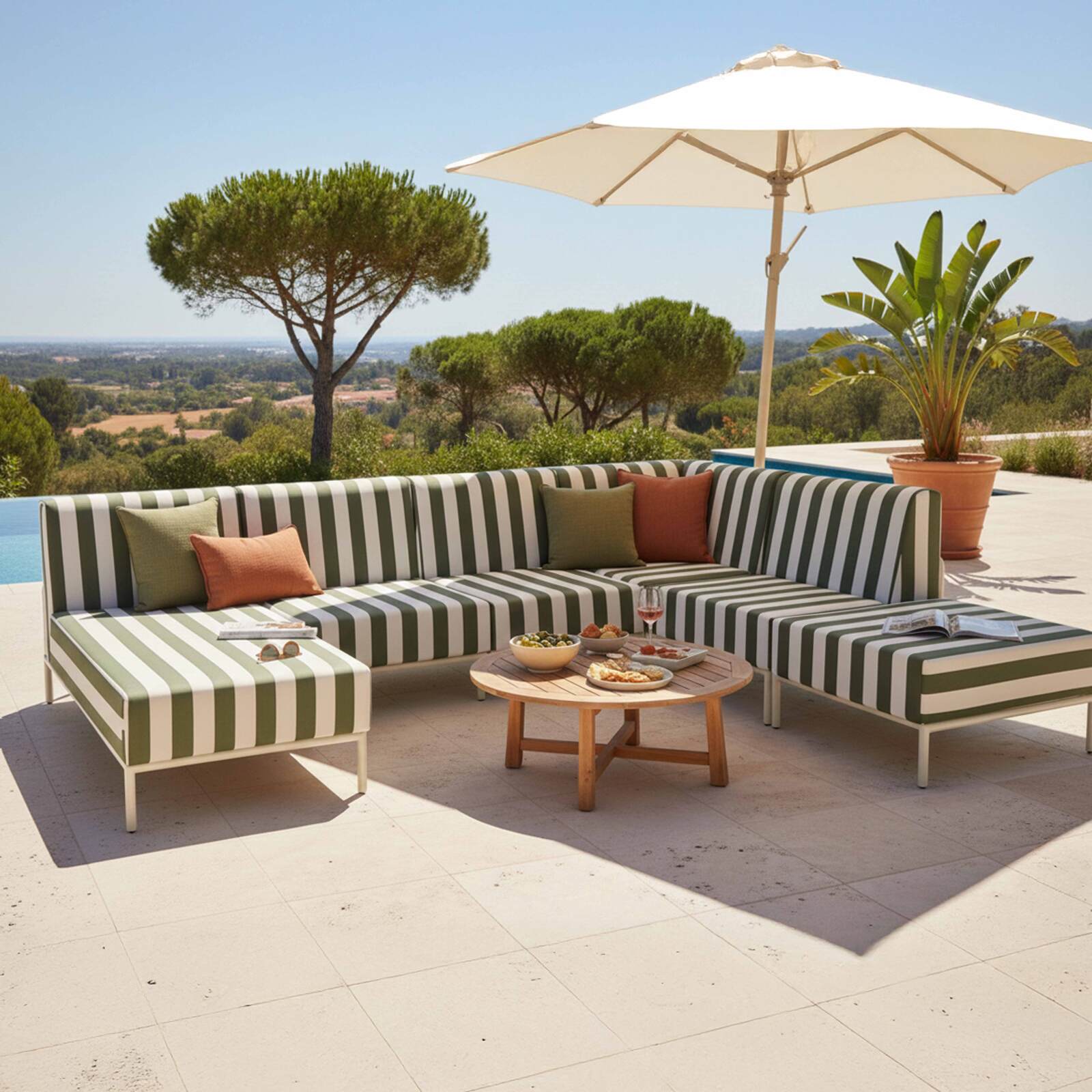 Sillón esquinero a rayas para sofá modular de exterior