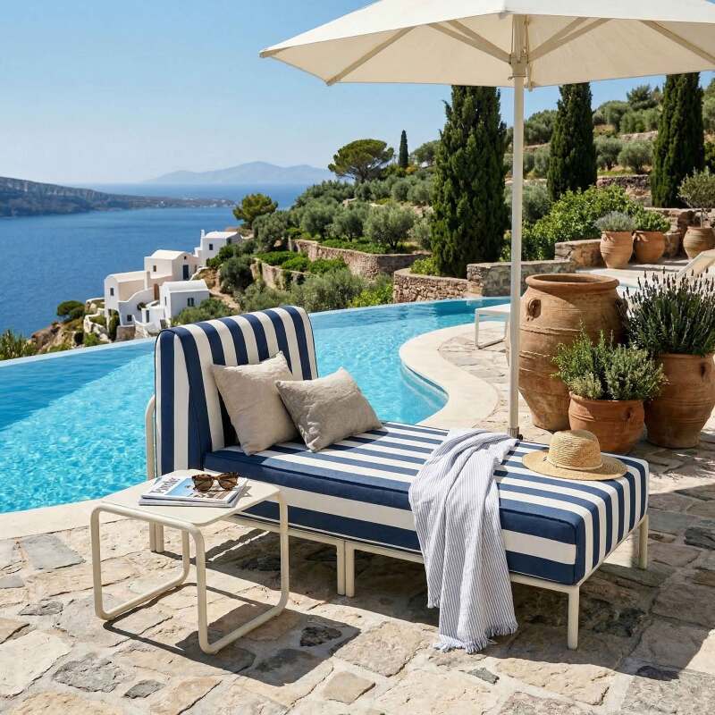 Chaise longue a rayas para sofá modular de exterior