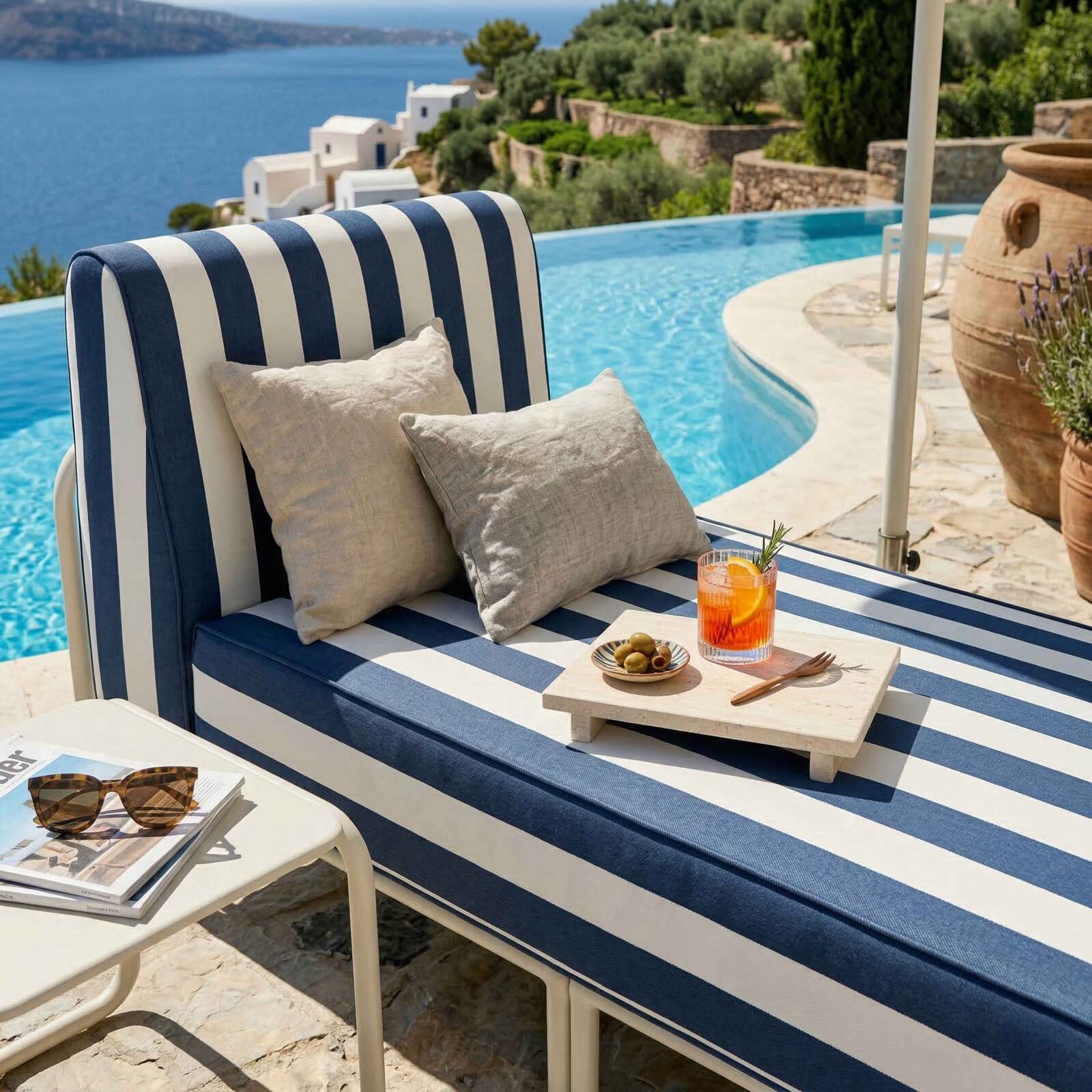 Chaise longue a rayas para sofá modular de exterior