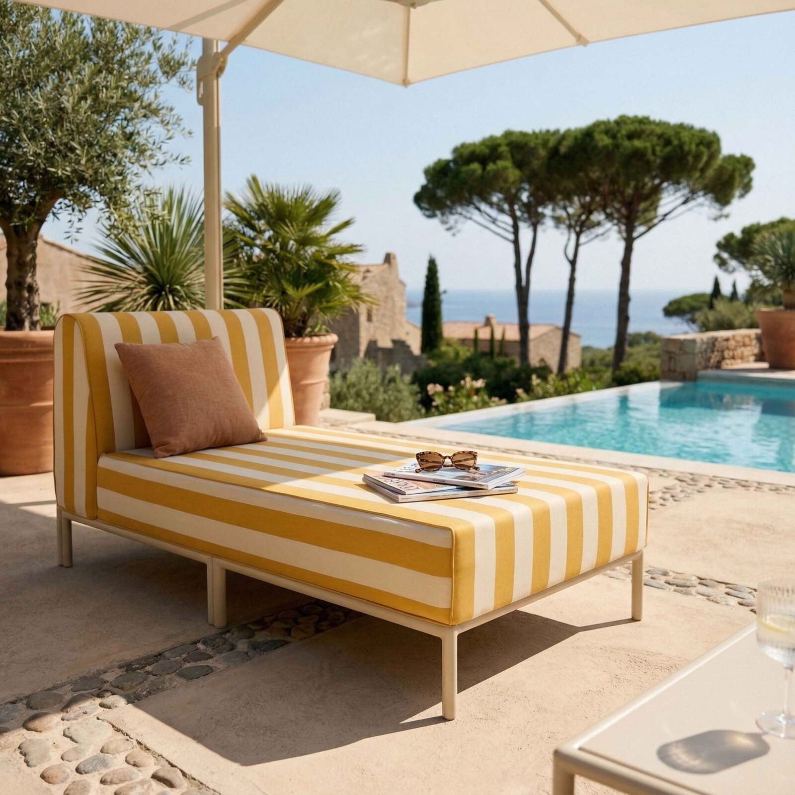Chaise longue a rayas para sofá modular de exterior