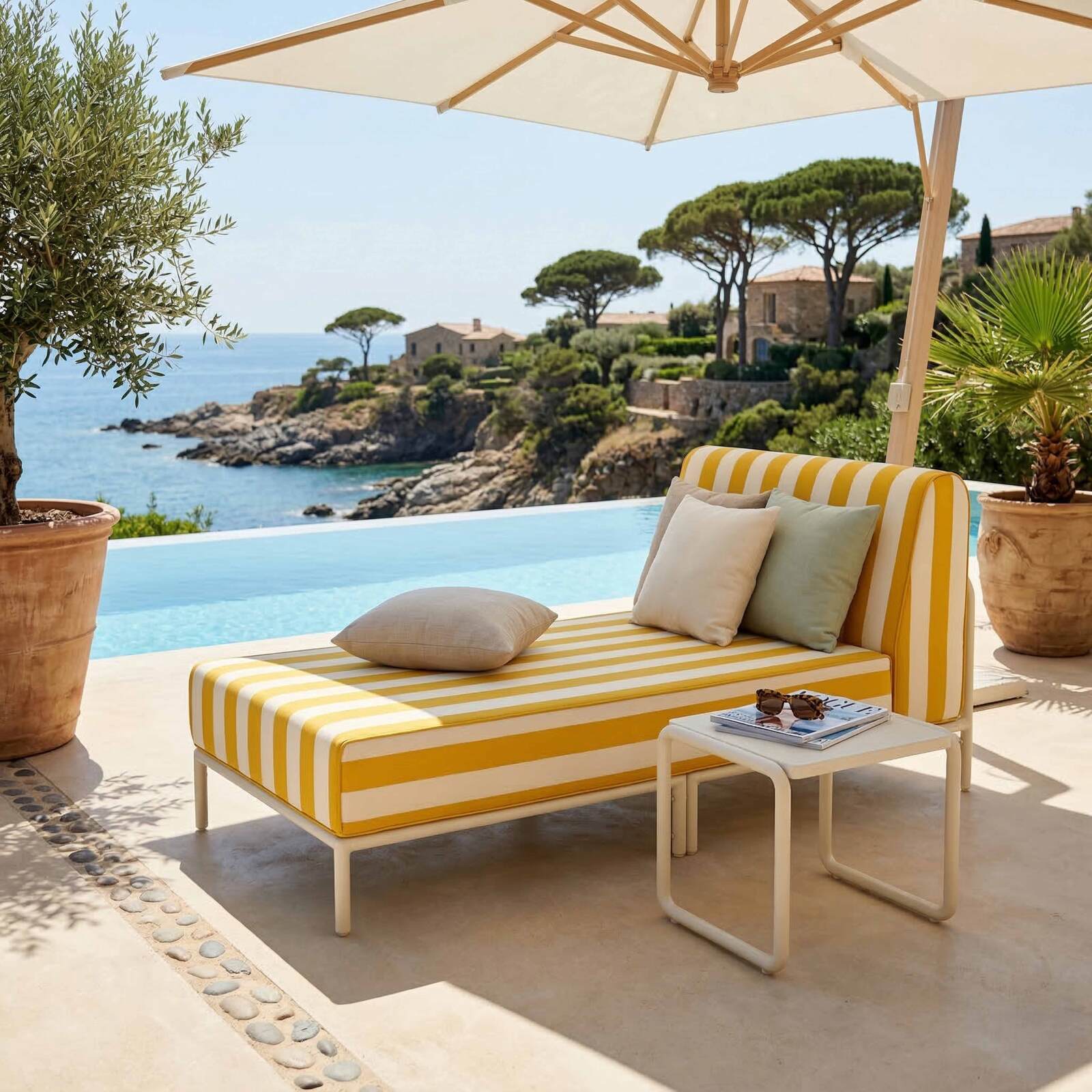 Chaise longue a rayas para sofá modular de exterior