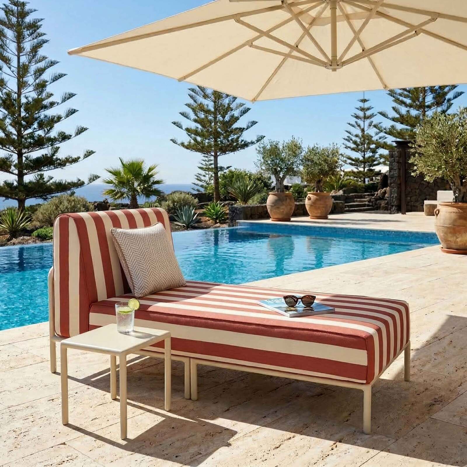 Chaise longue a rayas para sofá modular de exterior