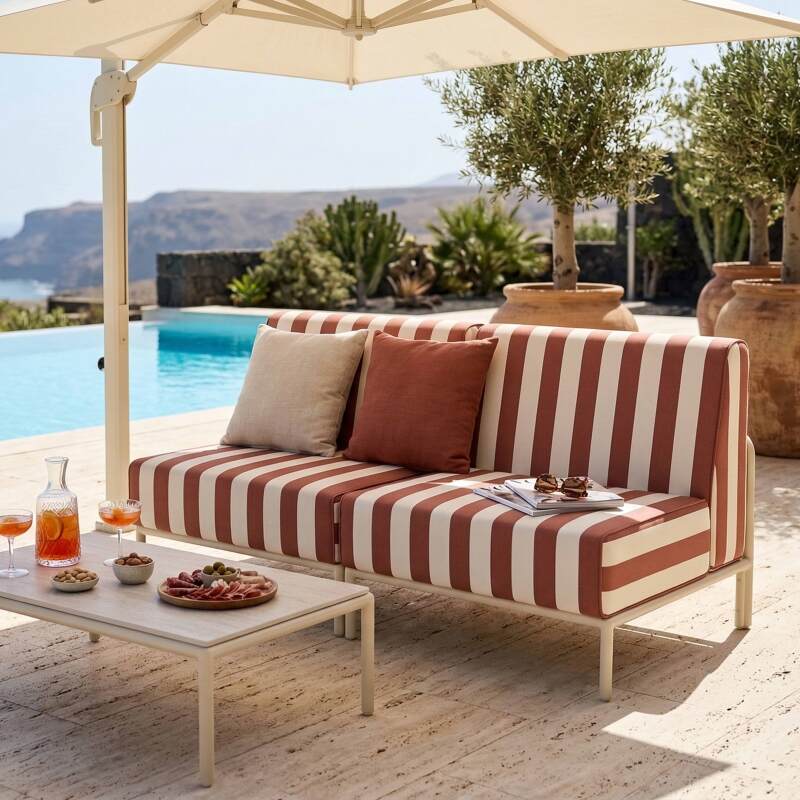 Sofá modular de exterior a rayas para 2 personas con 2 sillones (6/7)