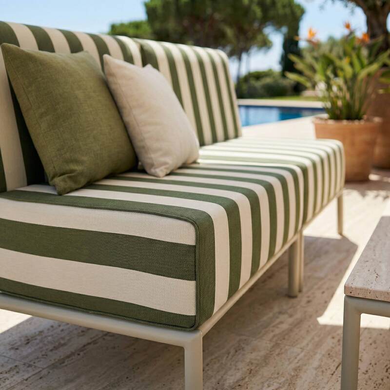 Sofá modular de exterior a rayas para 2 personas con 2 sillones (3/7)