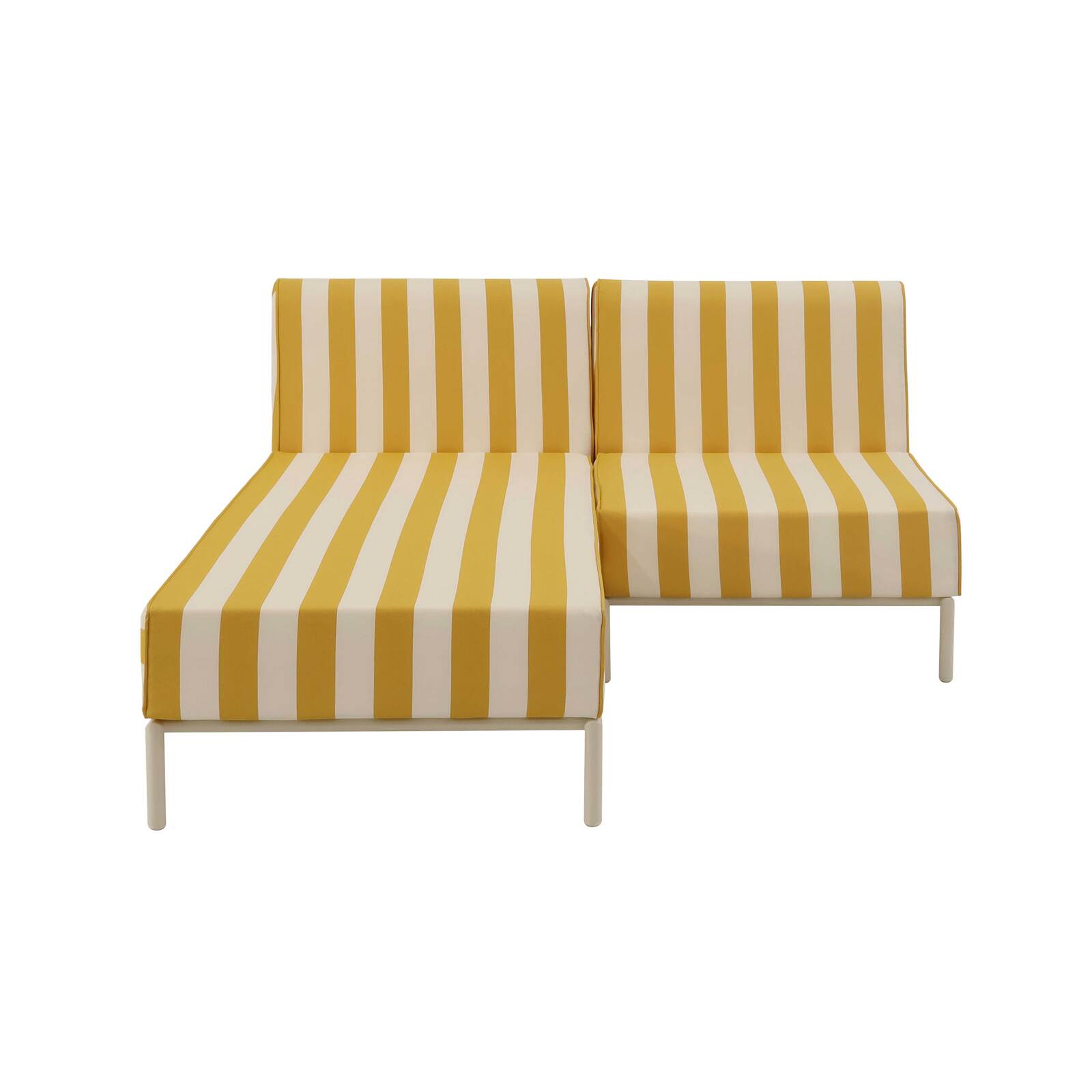 Sofá modular de exterior a rayas para 2 personas con 1 sillón y 1 chaise longue