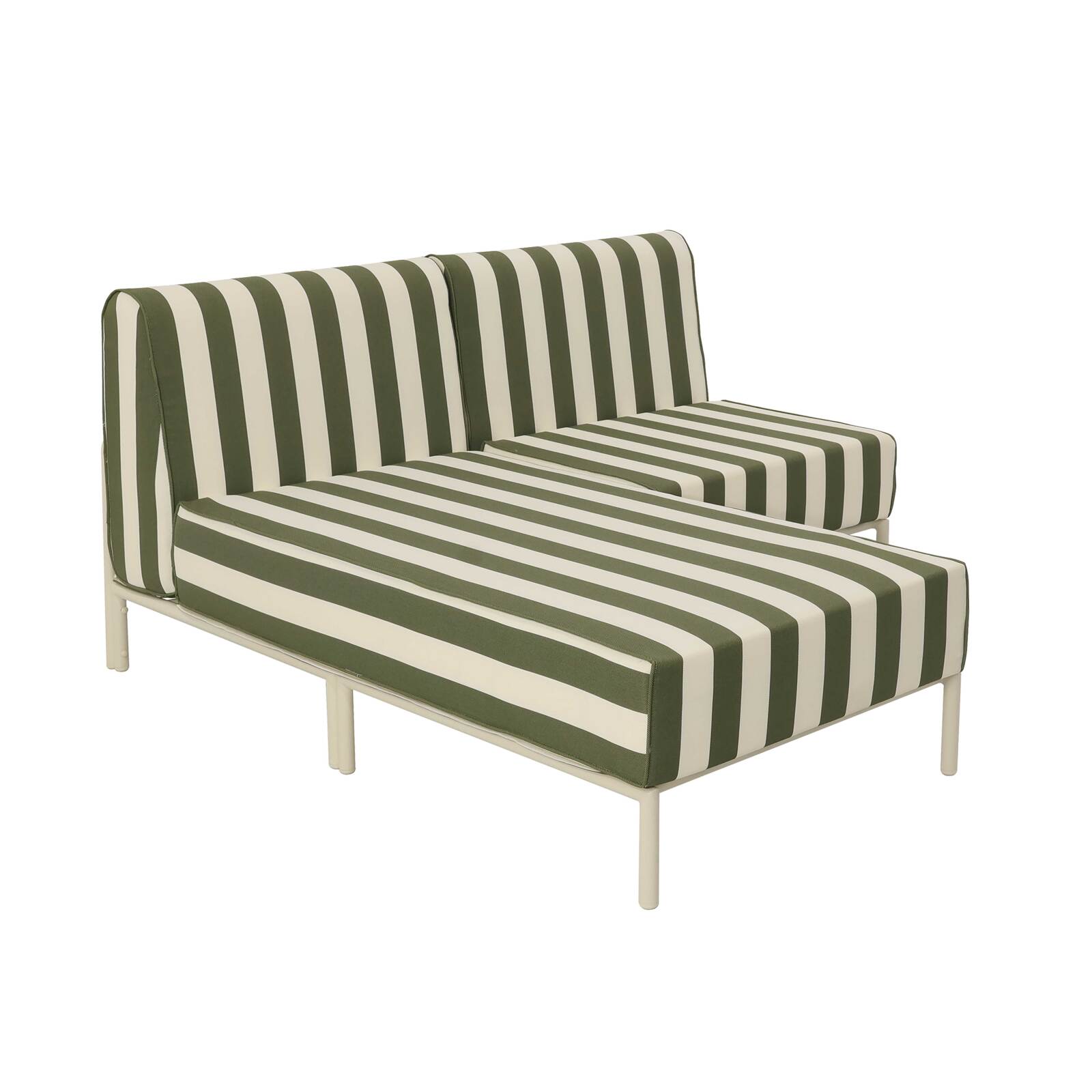Sofá modular de exterior a rayas para 2 personas con 1 sillón y 1 chaise longue