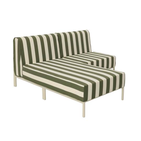 Sofá modular de exterior a rayas de aluminio para 2 personas con 1 sillón y 1 chaise longue | Oviala