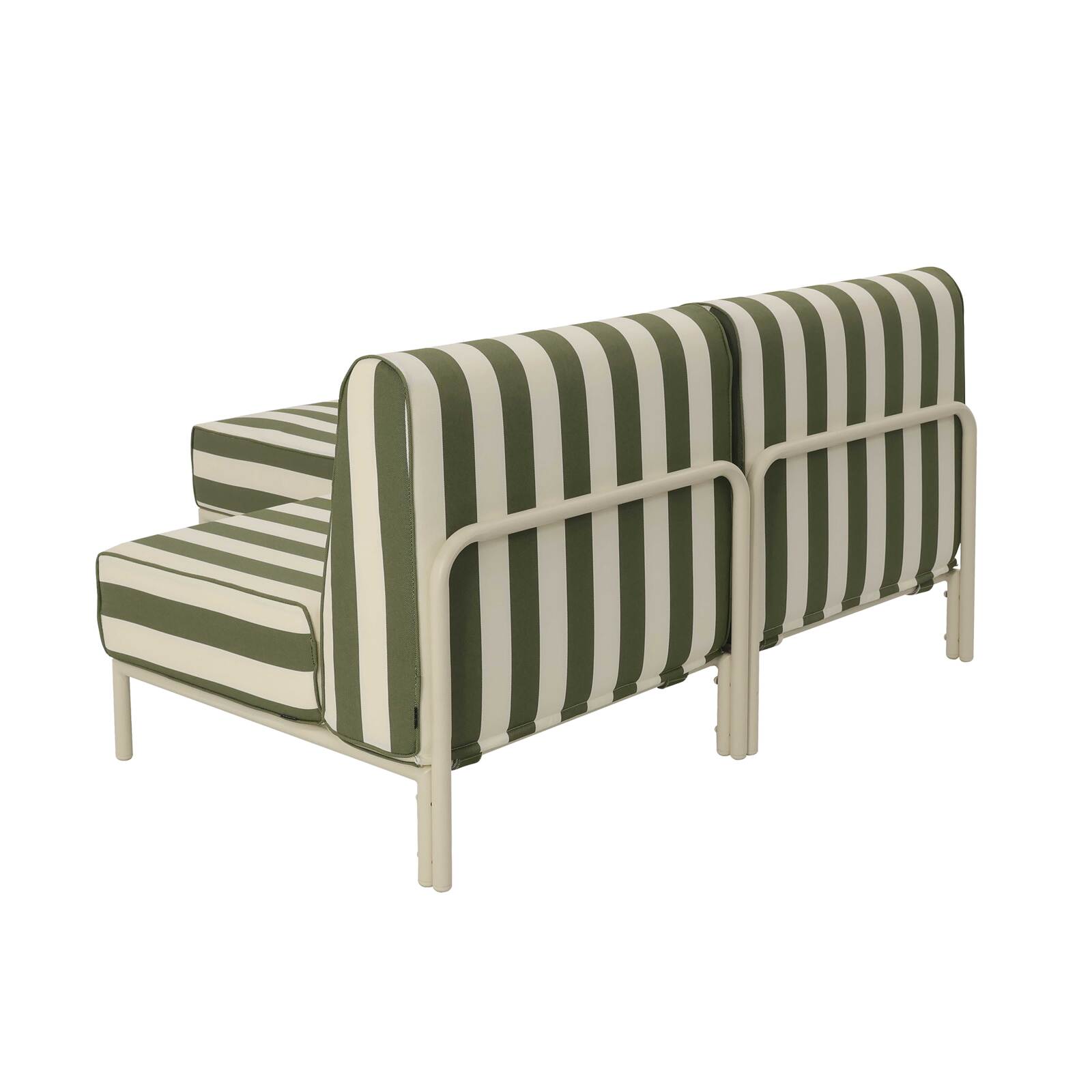 Sofá modular de exterior a rayas para 2 personas con 1 sillón y 1 chaise longue