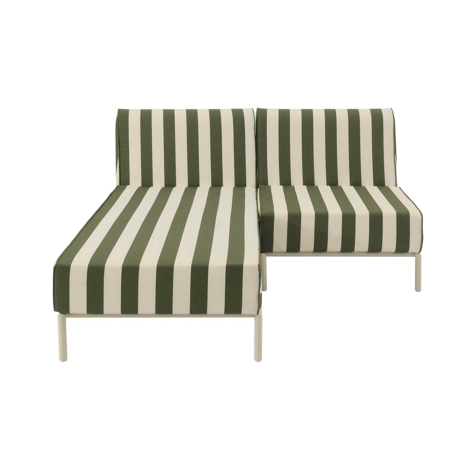 Sofá modular de exterior a rayas para 2 personas con 1 sillón y 1 chaise longue
