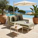 Sofá modular de exterior a rayas para 2 personas con 1 sillón y 1 chaise longue