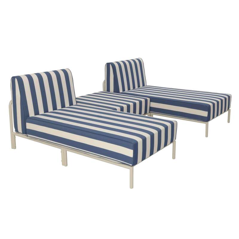 Sofá modular de exterior a rayas para 3 personas con 2 chaise longues y 1 puf