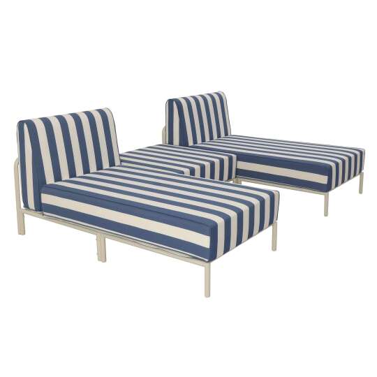 Sofá modular de exterior a rayas de aluminio para 3 personas con 2 chaise longues y 1 puf | Oviala