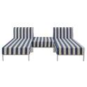 Sofá modular de exterior a rayas para 3 personas con 2 chaise longues y 1 puf