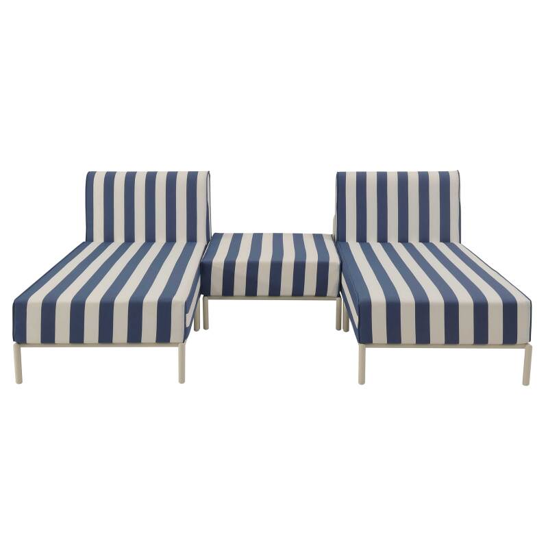 Sofá modular de exterior a rayas para 3 personas con 2 chaise longues y 1 puf (4/6)
