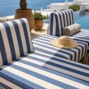Sofá modular de exterior a rayas para 3 personas con 2 chaise longues y 1 puf