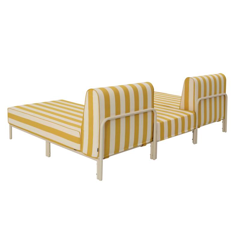 Sofá modular de exterior a rayas para 3 personas con 2 chaise longues y 1 puf (4/7)