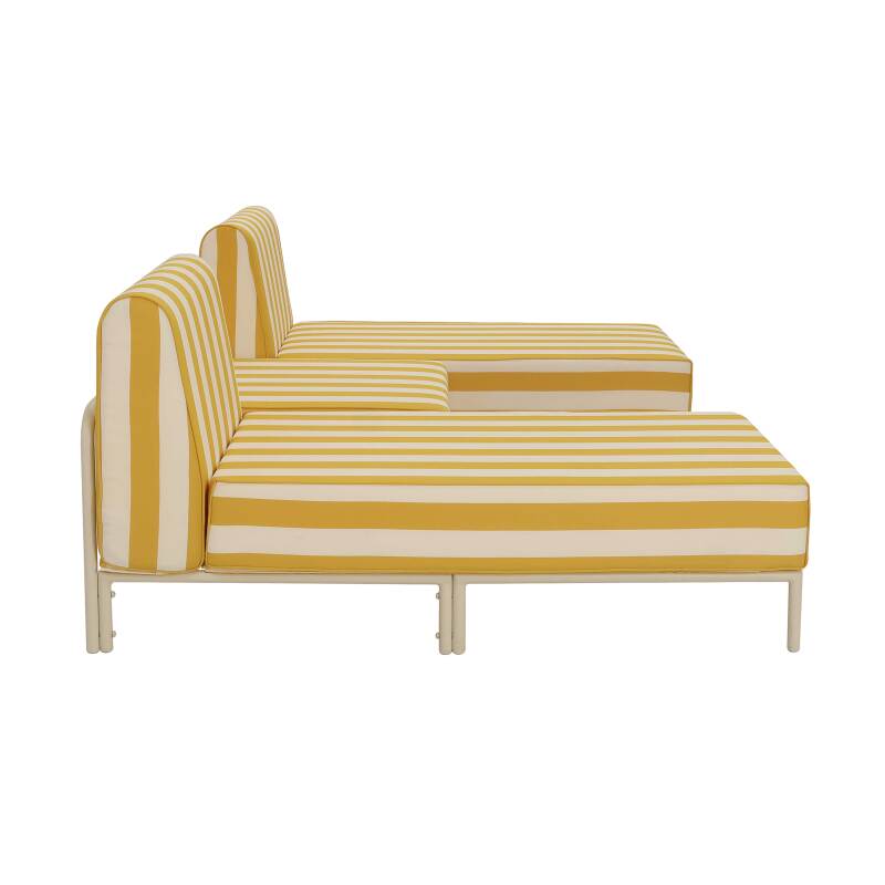 Sofá modular de exterior a rayas para 3 personas con 2 chaise longues y 1 puf (6/7)