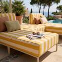 Sofá modular de exterior a rayas para 3 personas con 2 chaise longues y 1 puf